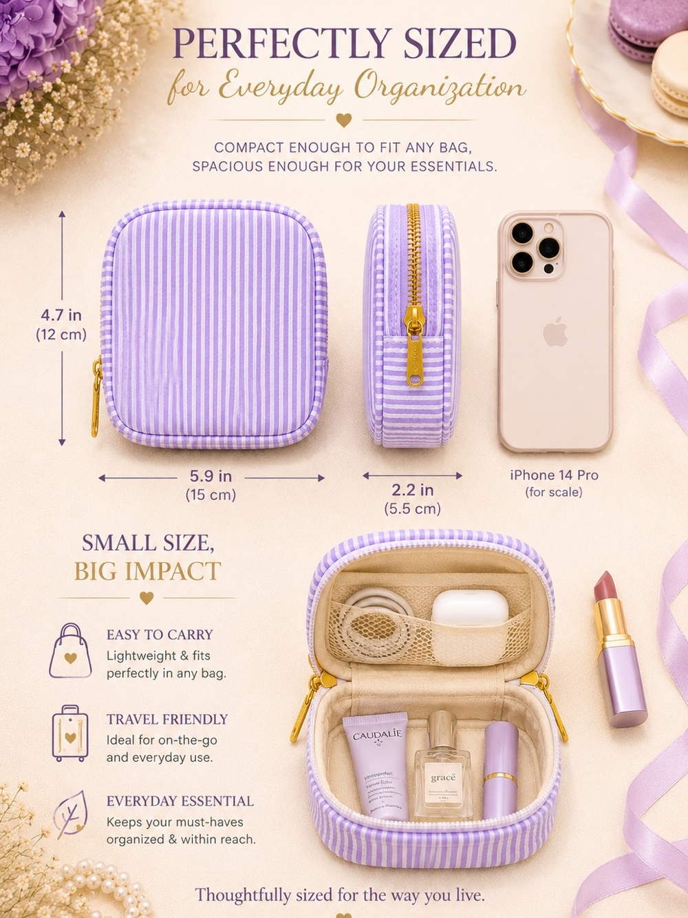 Pastel Seersucker Organizer Pouch | Makeup Bag | Travel Case | Purse Organizer - Picture 5 of 6
